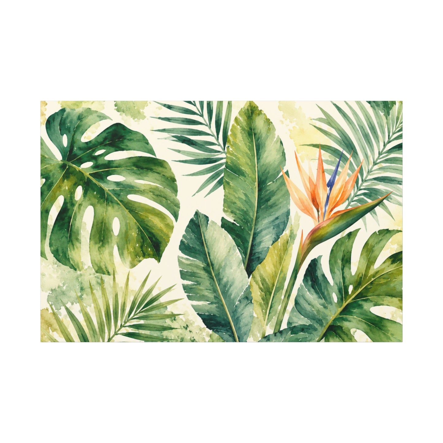 Tropical Palm Canvas Wall Art — Bird of Paradise Botanical Print, Matte Stretched 1.25"