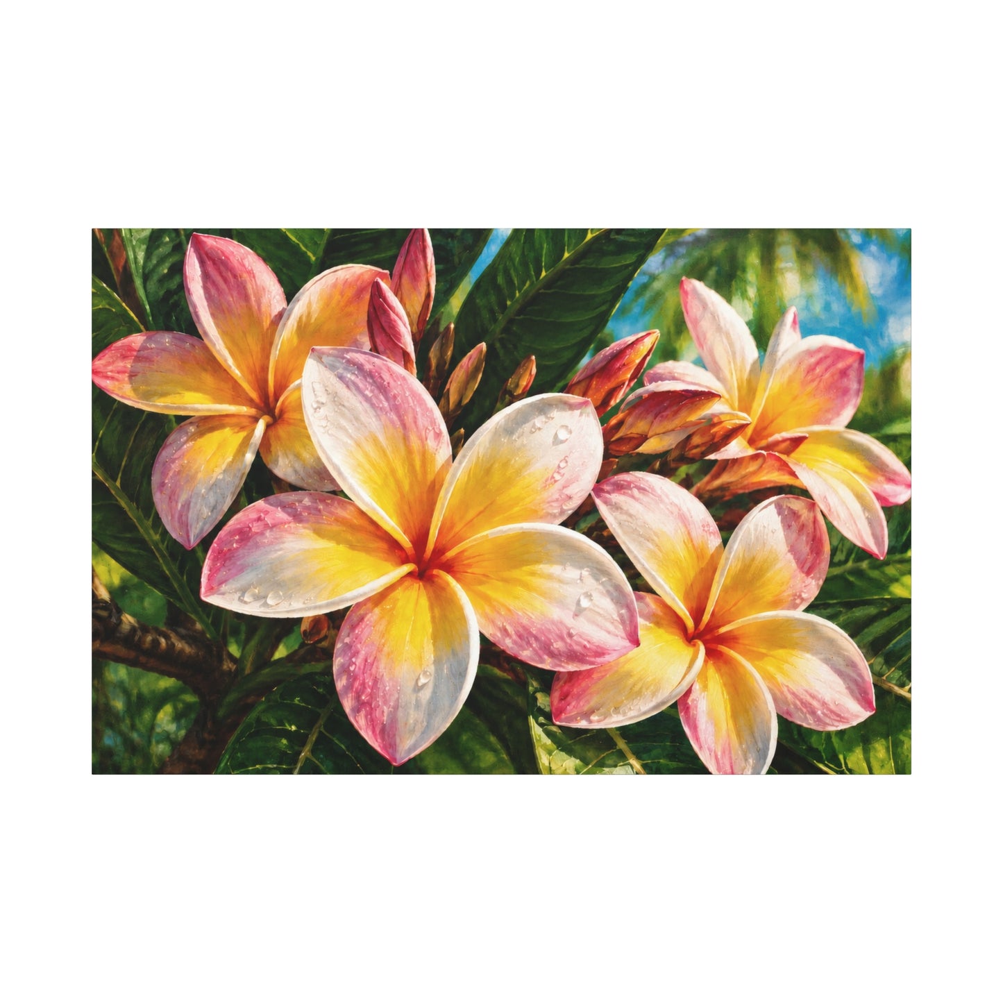 Plumeria Blossom Matte Canvas Print — Stretched Tropical Frangipani Wall Art