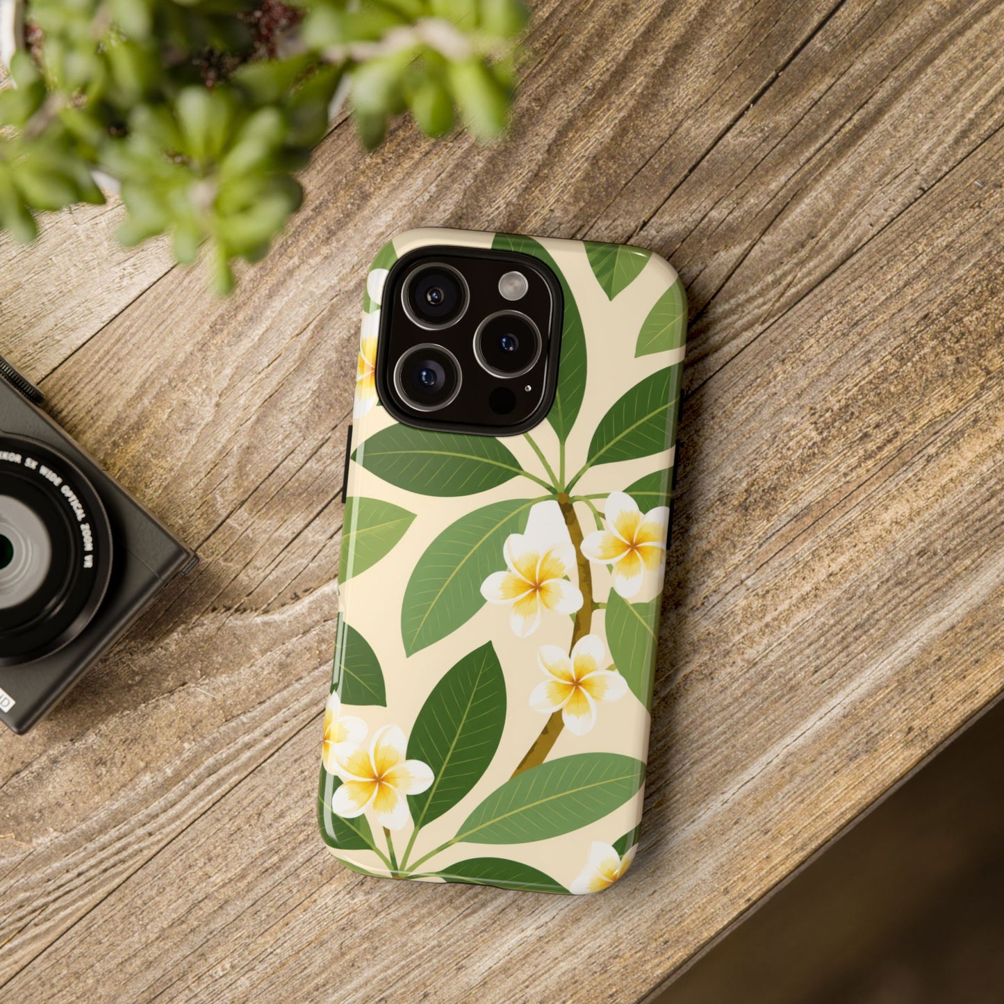 Plumeria Floral Tough Phone Case - Tropical Yellow White Flower Protective Cover