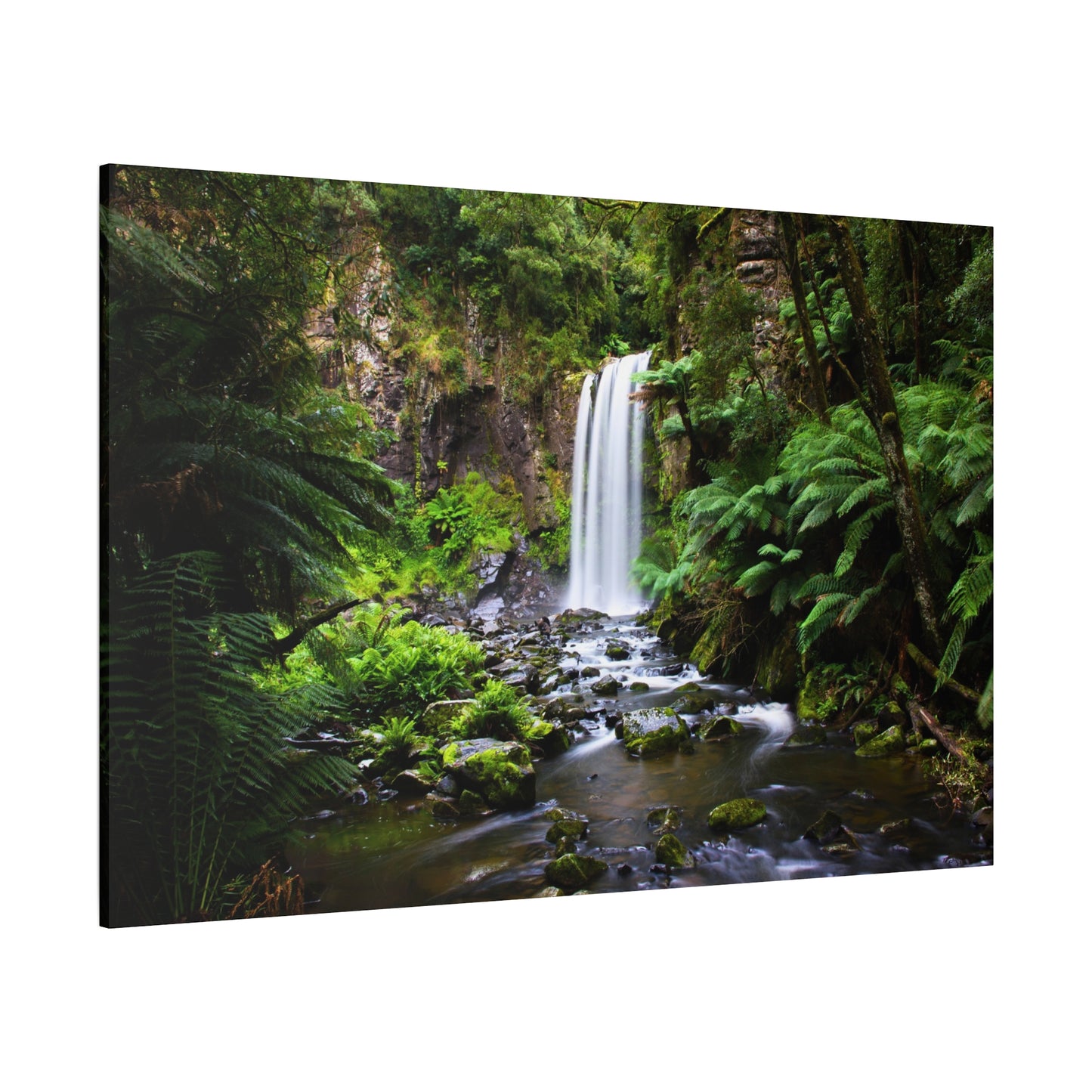 Rainforest Waterfall Matte Canvas Print — Lush Green Nature Wall Art, Stretched 1.25"