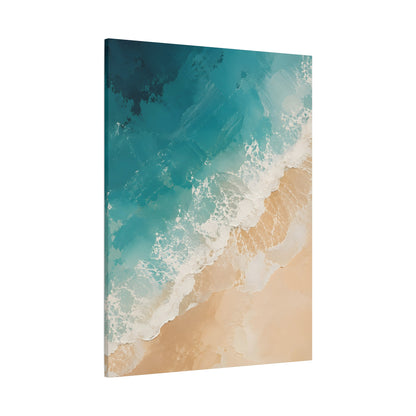 Canvas print of a beach scene with blue water and sand.