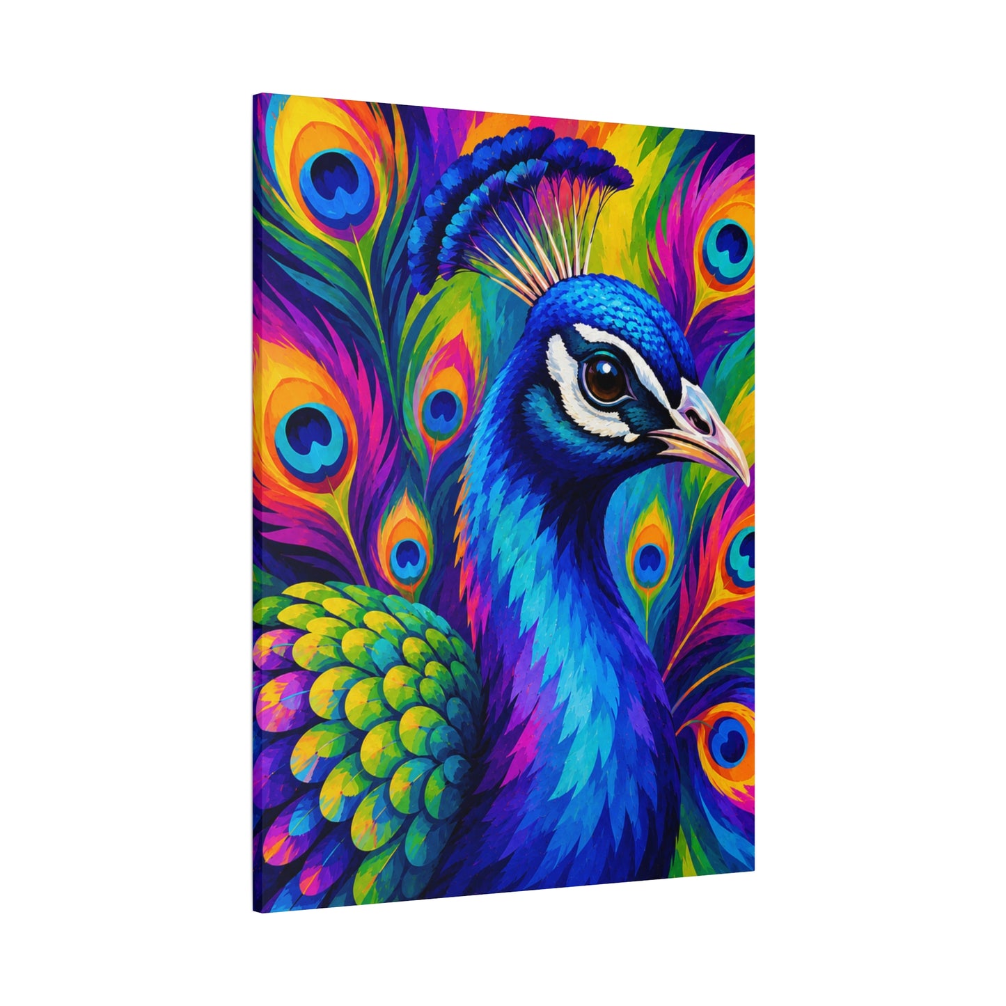 Vibrant Peacock Matte Canvas Print — Colorful Stretched Wall Art