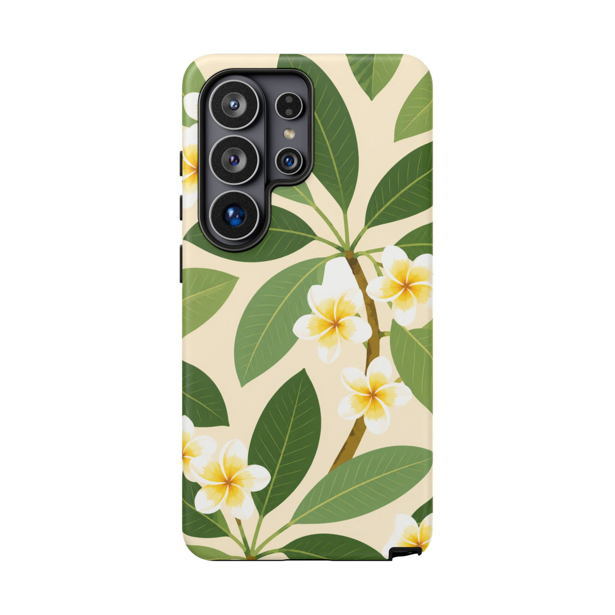 Plumeria Floral Tough Phone Case - Tropical Yellow White Flower Protective Cover