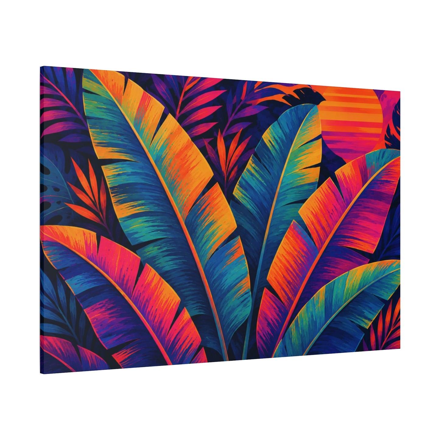 Tropical Sunset Canvas Wall Art - Vibrant Banana Leaf Matte Canvas