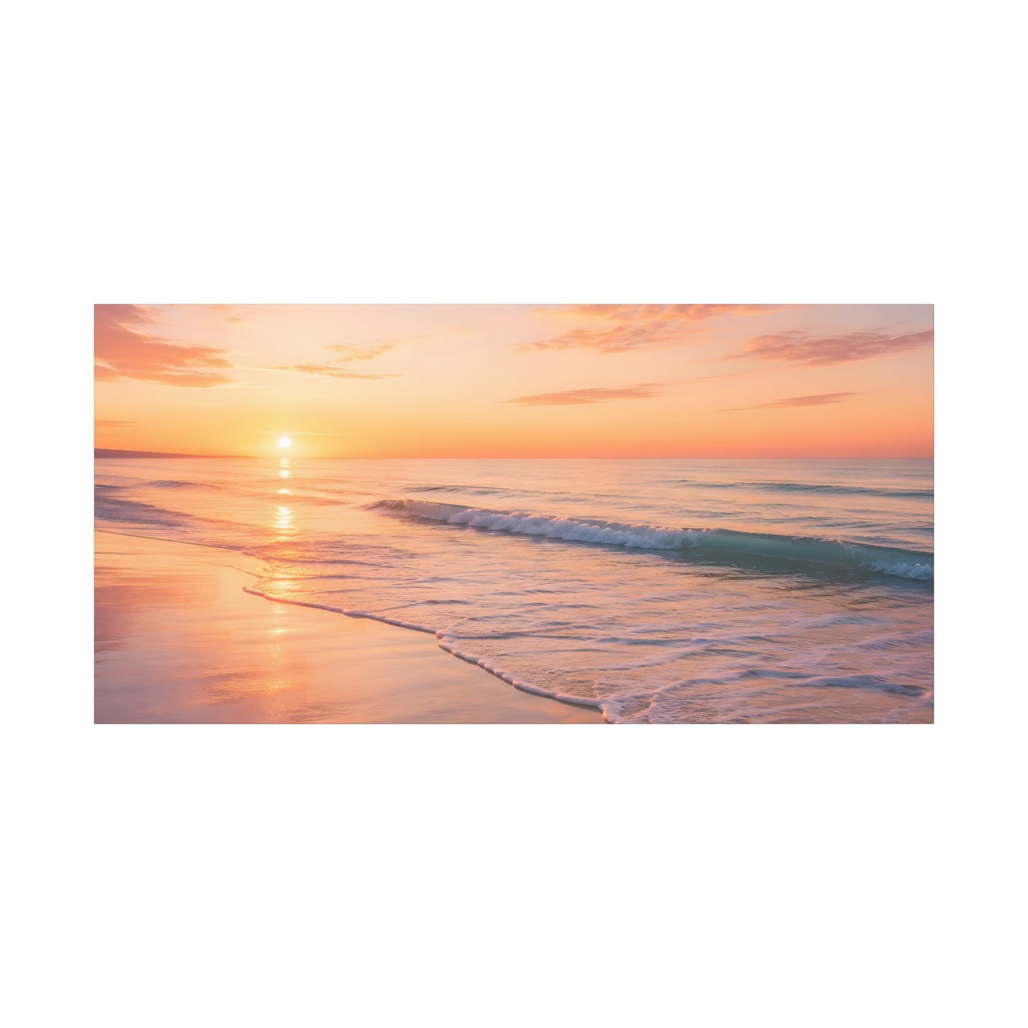 Sunset Beach Panoramic Canvas Print — Stretched Matte Coastal Wall Art