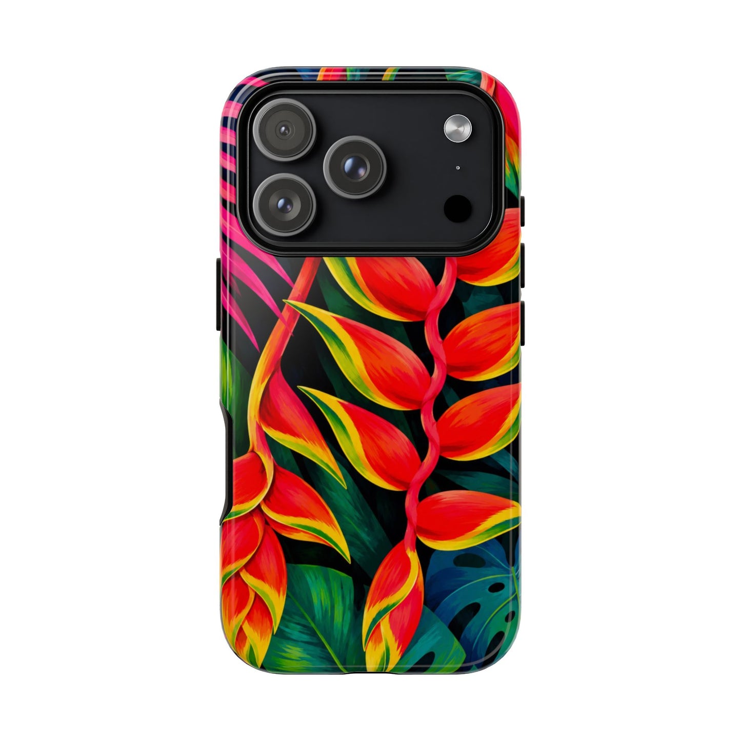 Tropical Heliconia Phone Case — Vibrant Red & Green Floral Protective Cover