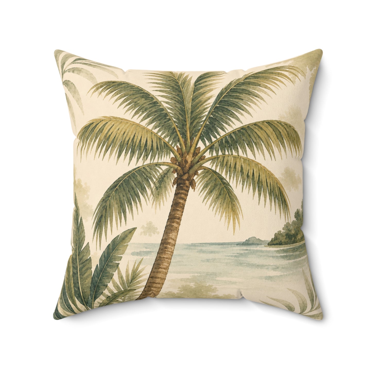 Pillow with palm tree design on a white background