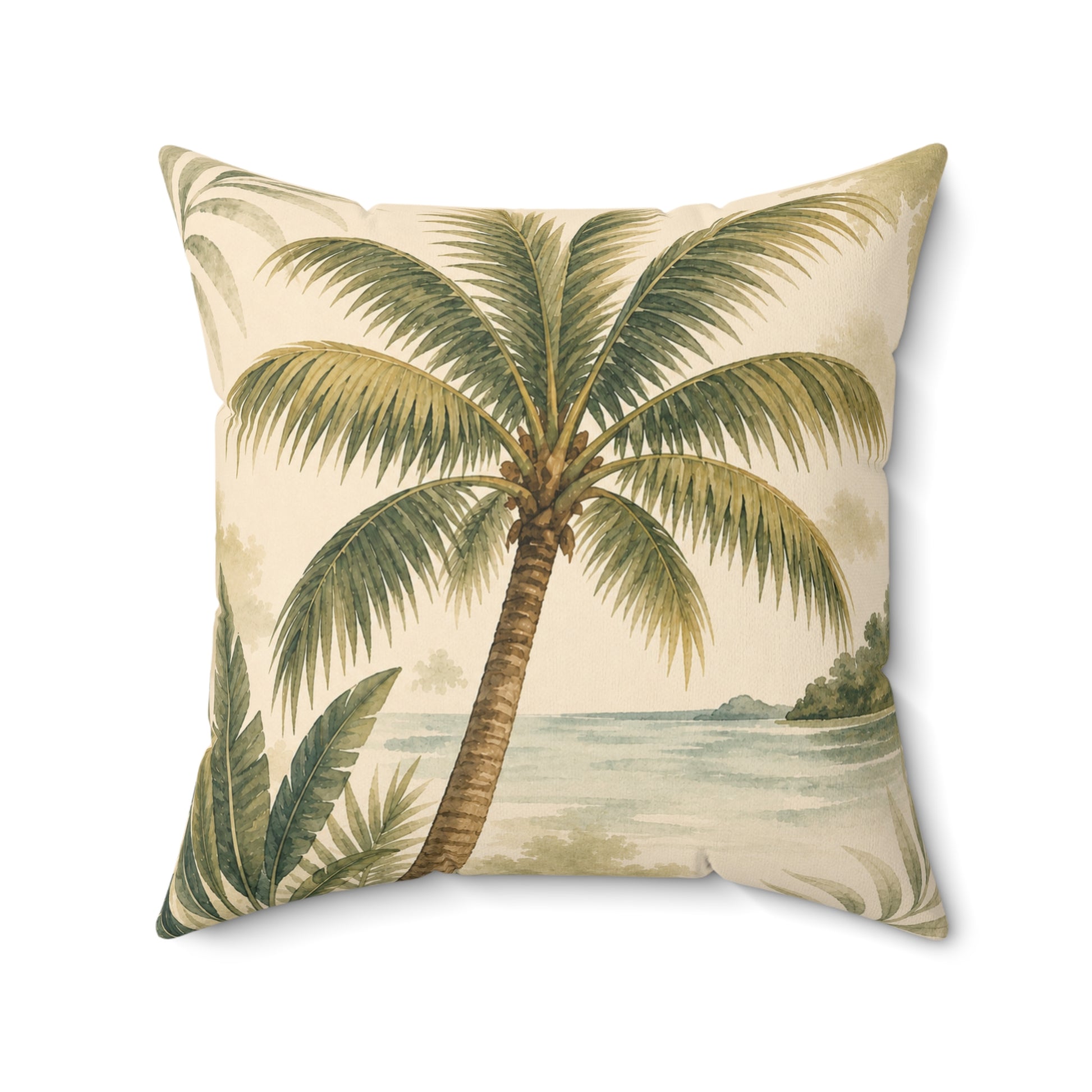 Pillow with palm tree design on a white background