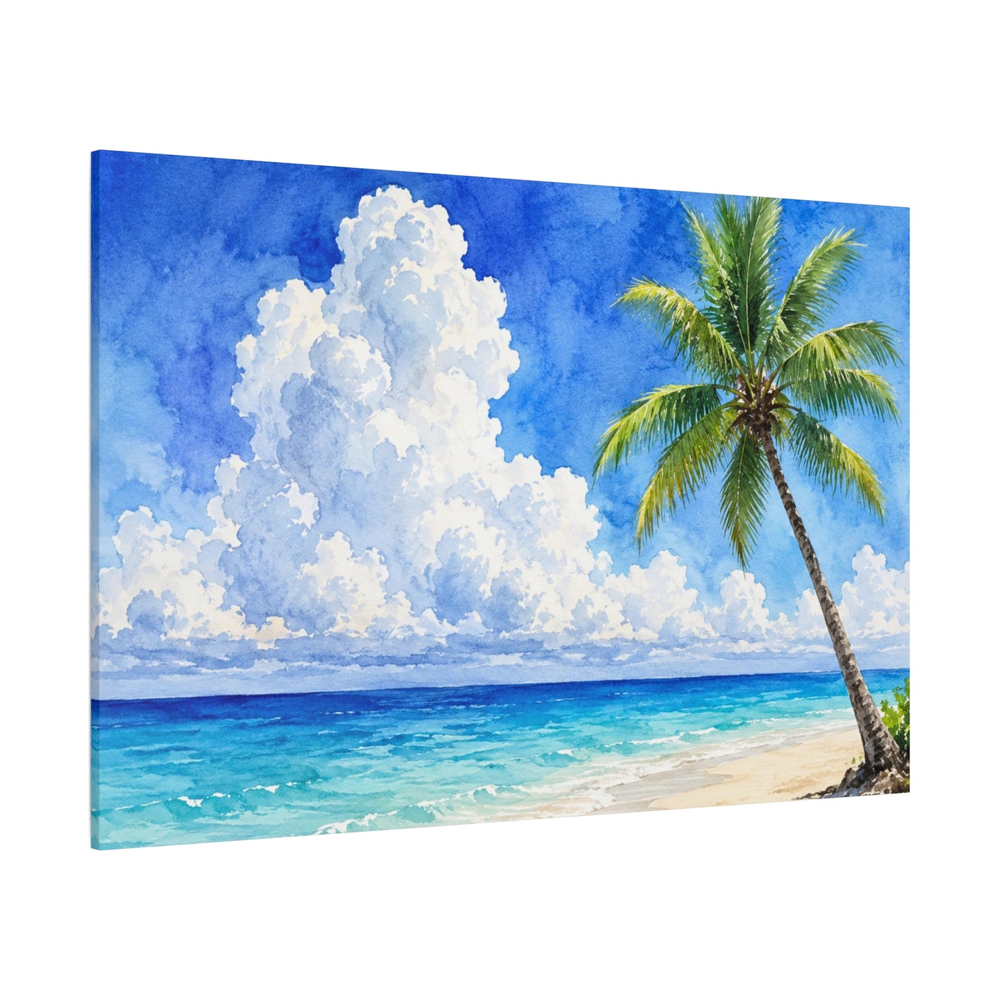 Tropical Beach Canvas Wall Art – Palm Tree Seascape Matte Stretched Print