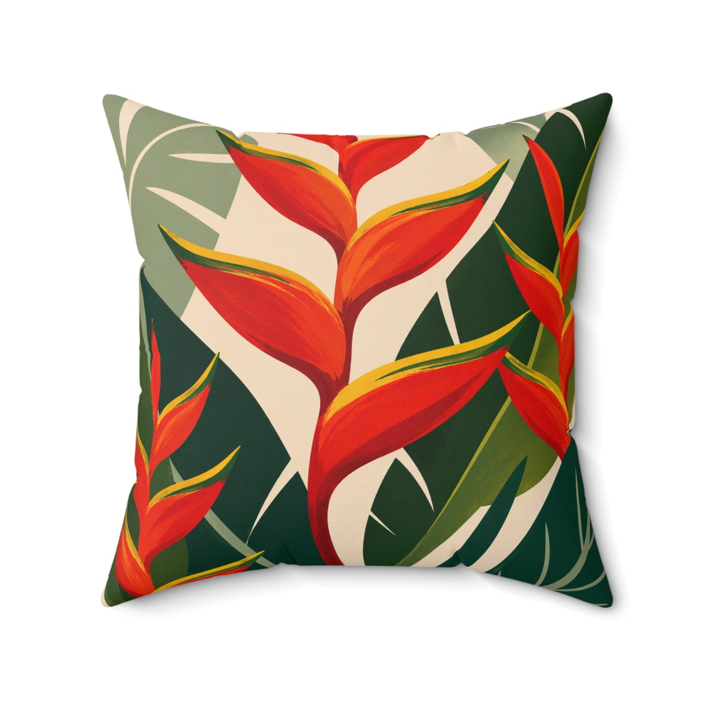 Tropical Heliconia Faux Suede Pillow — Vibrant Red Botanical Throw Pillow
