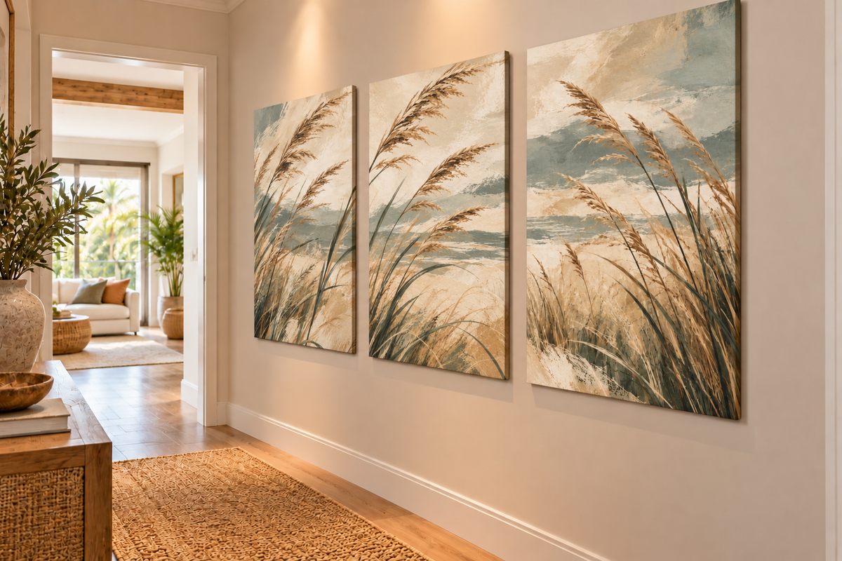 Coastal Reeds - 3 Panel Canvas Wall Art Set