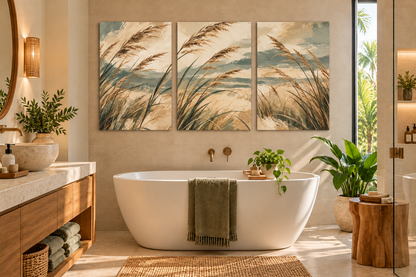 Coastal Reeds - 3 Panel Canvas Wall Art Set