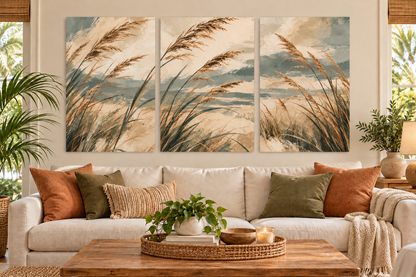 Coastal Reeds - 3 Panel Canvas Wall Art Set