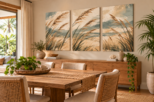 Coastal Reeds - 3 Panel Canvas Wall Art Set