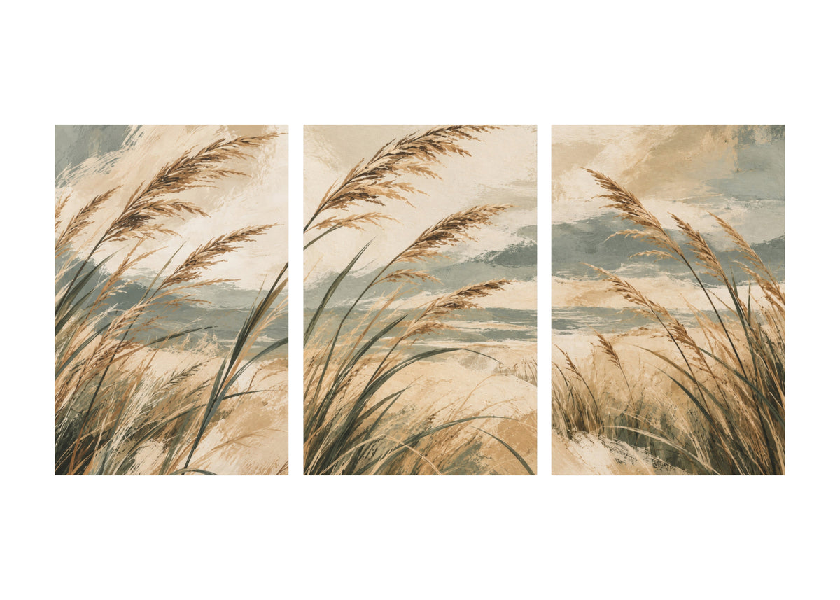 Coastal Reeds - 3 Panel Canvas Wall Art Set