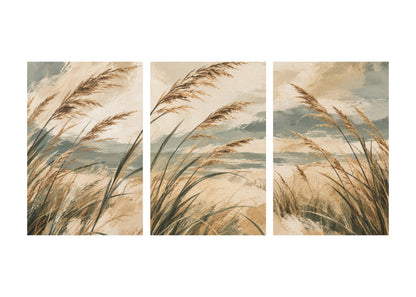 Coastal Reeds - 3 Panel Canvas Wall Art Set