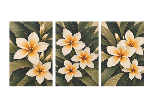 Golden Plumeria - 3 Panel Wall Art Set