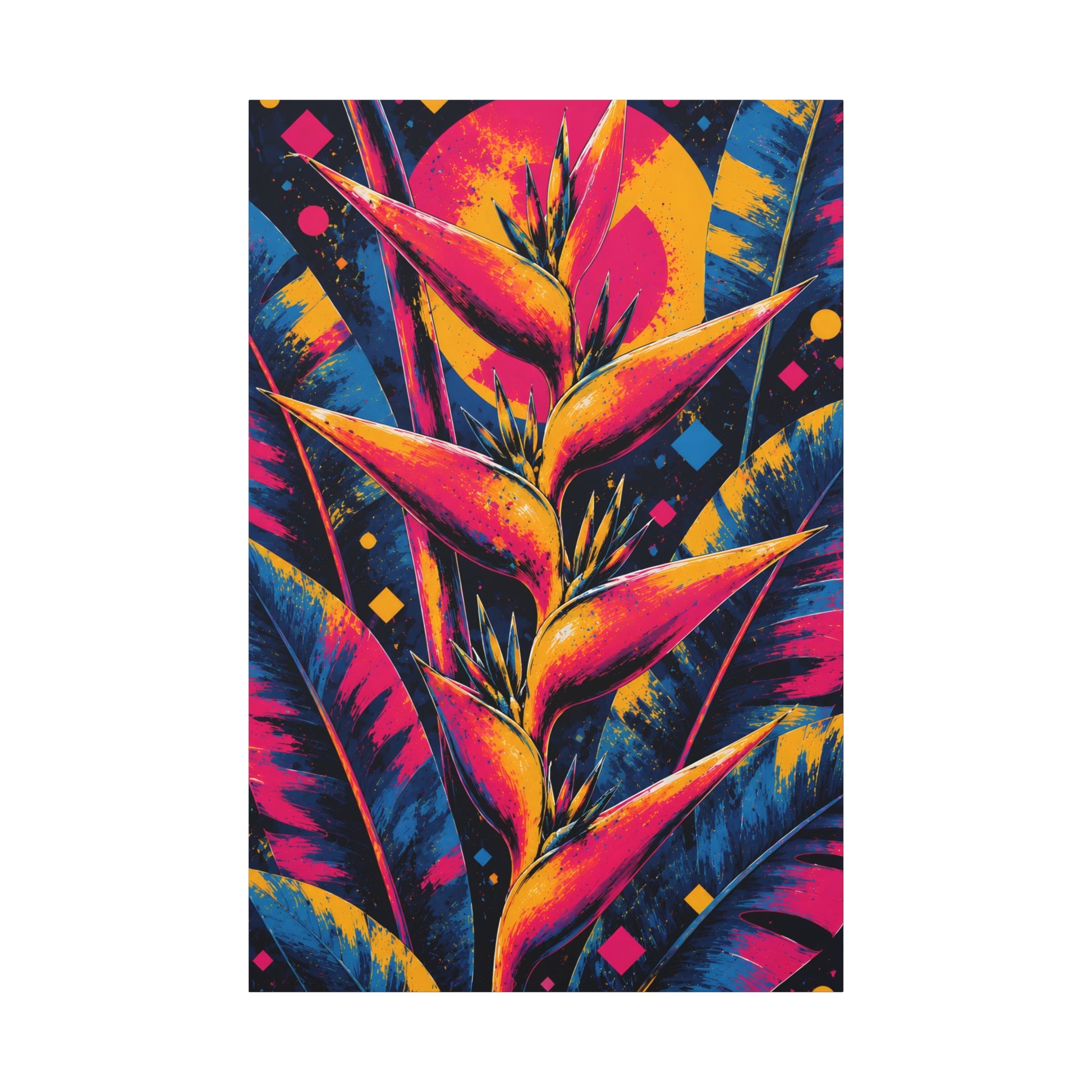 Colorful tropical plant design on a dark background